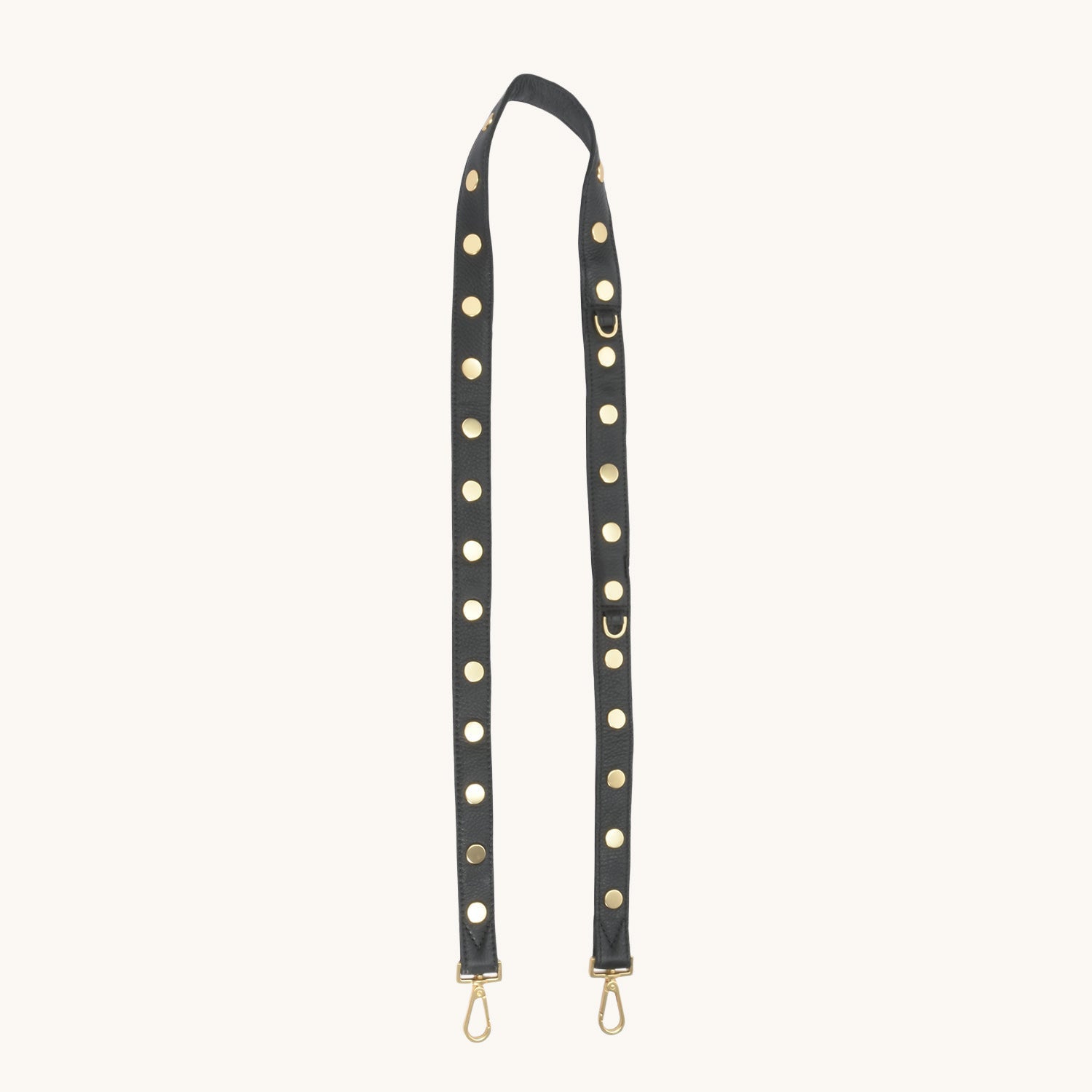 Rivet-strap-1-inch-black-brushed-gold-Front-view