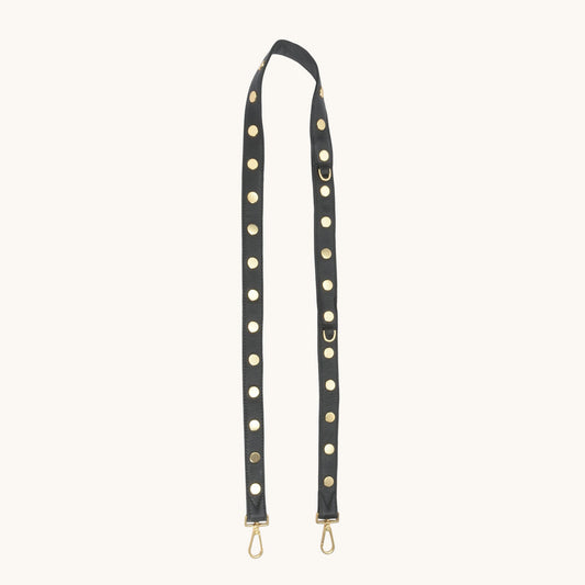 Rivet-strap-1-inch-black-brushed-gold-Front-view