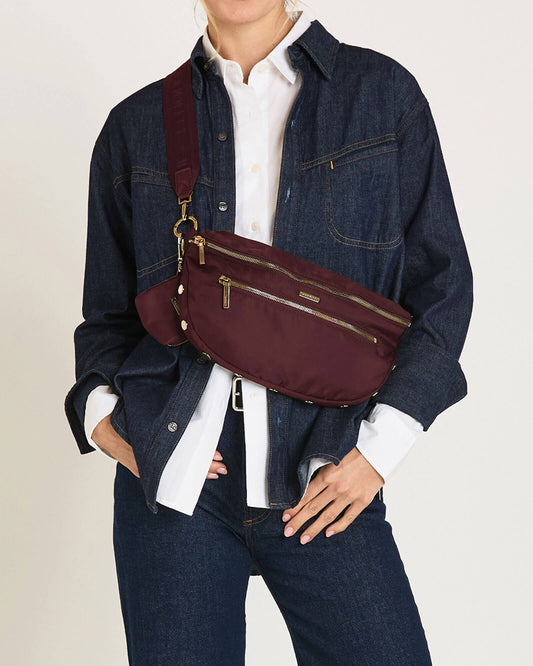 Charles Crossbody | Wine Nylon/Gold | Lrg