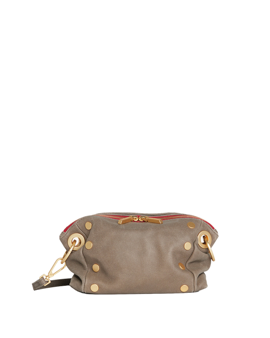 Daniel Crossbody Clutch | Pewter/Brushed Gold Red Zip