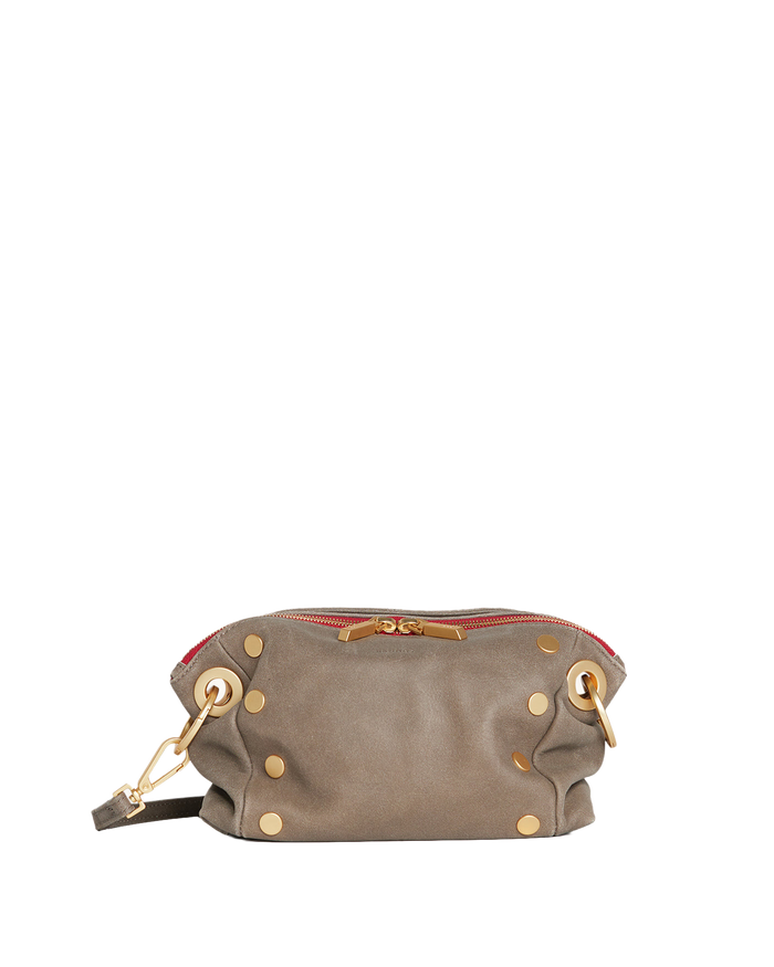Daniel Crossbody Clutch | Pewter/Brushed Gold Red Zip