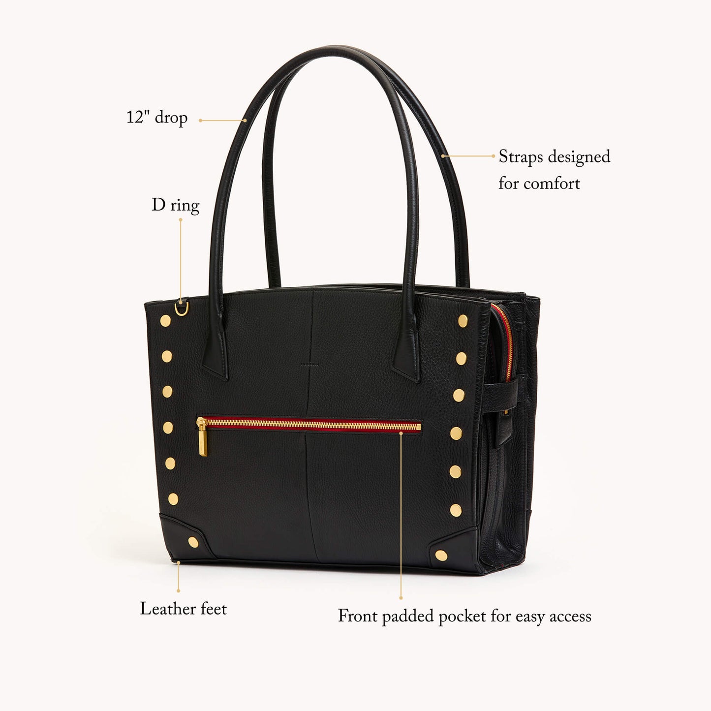 Elle Work Carry | Black/Brushed Gold Red Zip