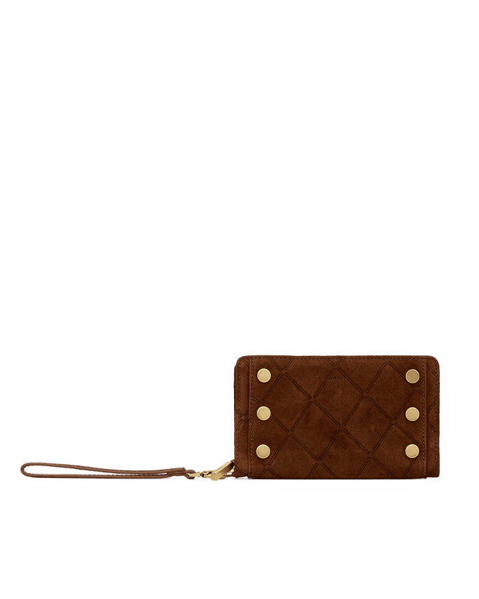 Bryant Wallet | Chocolate Diamond Suede/Antique Gold | Sml