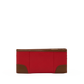 A red leather wallet with brown leather corner accents and trim, shown against a plain white background.