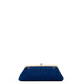 A dark blue pleated clutch bag with a gold-tone metal frame and kiss-lock clasp, shown against a plain white background.