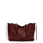 A dark burgundy leather tote bag with double shoulder straps, a front zipper closure, and small gold-tone metal studs along the base, shown against a plain white background.