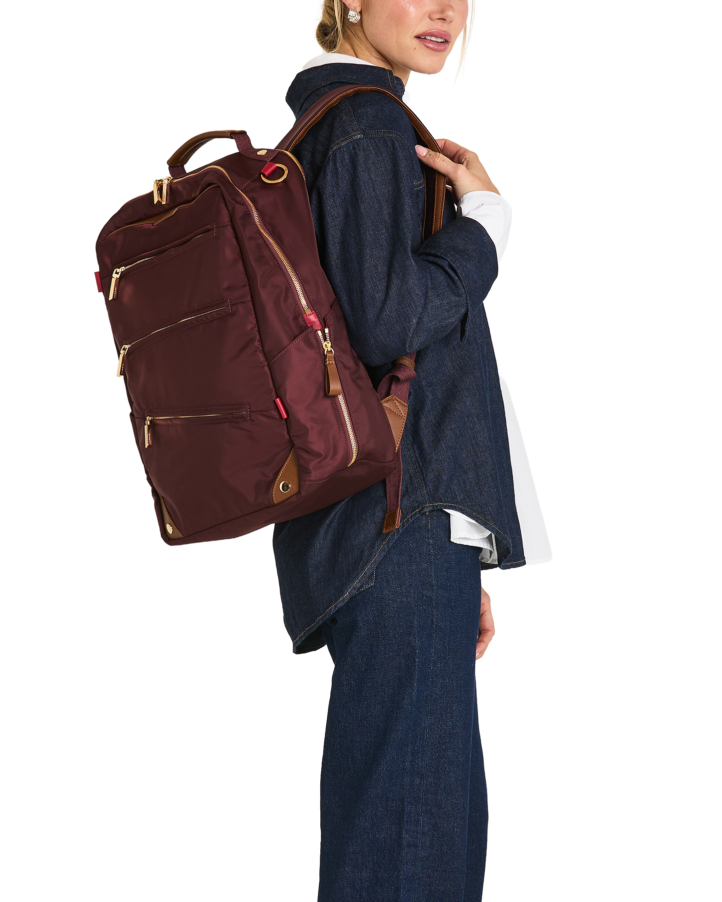Eden-Backpack-Wine-Nylon-G-Model-View-2