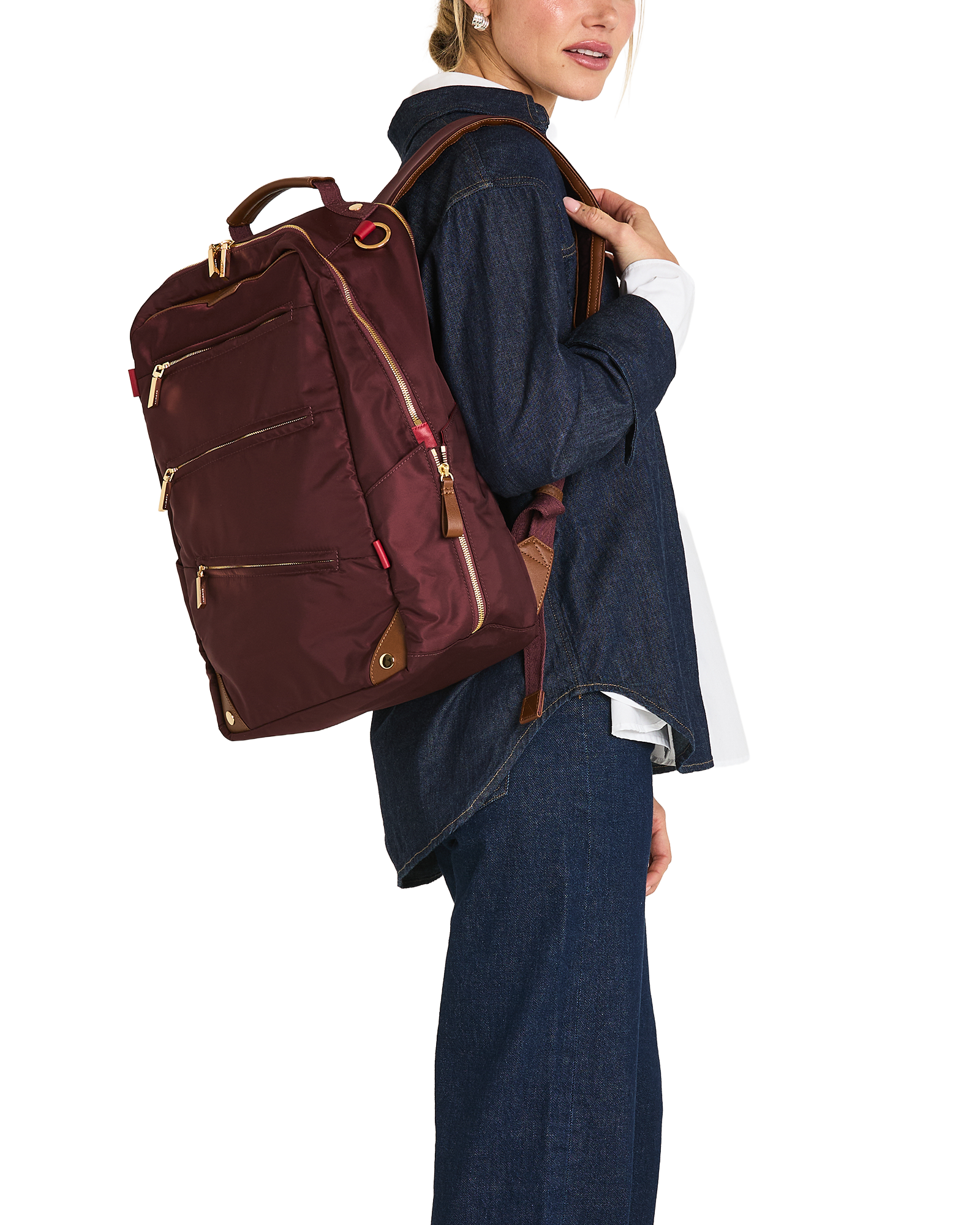 Eden-Backpack-Wine-Nylon-G-Model-View-2