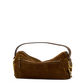 A brown suede shoulder bag with gold-tone hardware and a matching brown leather handle, shown against a plain white background.