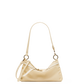 A cream-colored leather shoulder bag with a crescent shape, gold-tone hardware, and a matching shoulder strap, shown against a plain white background.