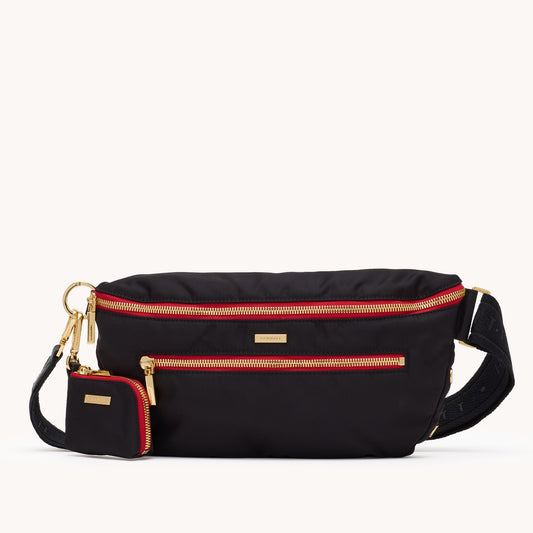 Charles-Crossbody-Lrg-Black-Nylon-G-Red-Zip-Front-View