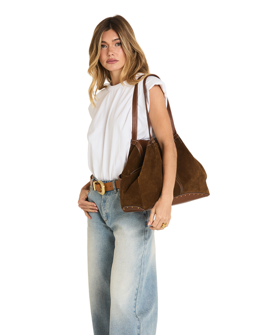 Meryl Carryall | Cinnamon Suede/Antique Gold