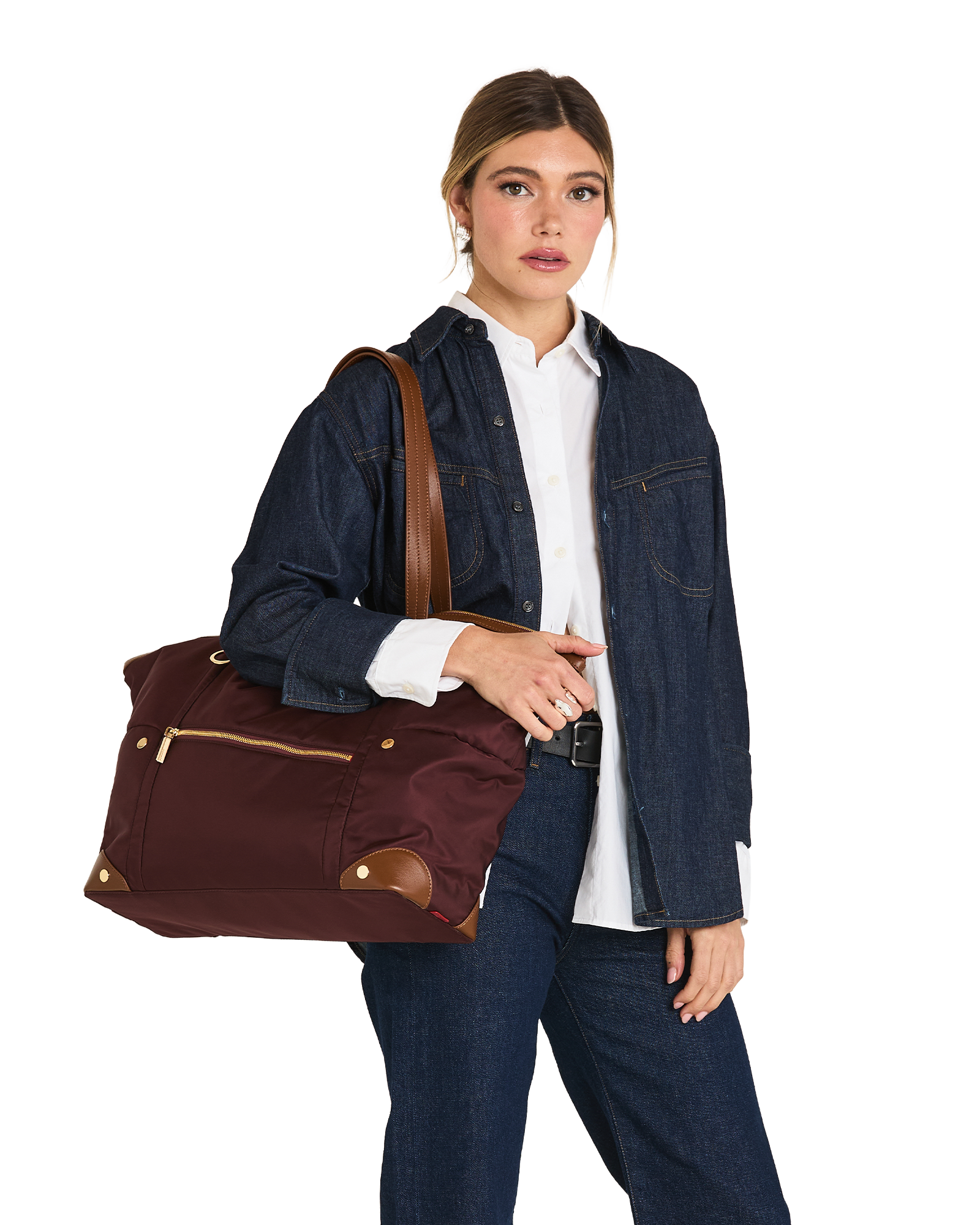 Zoe-Tote-Wine-Nylon-G-Model-View-2