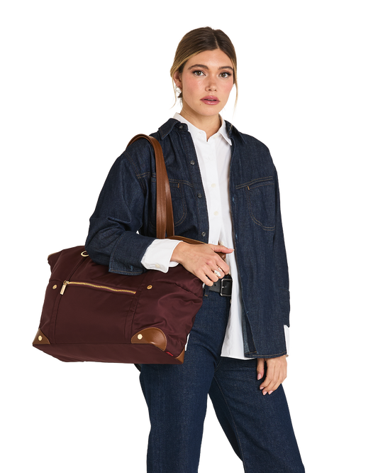 Zoe-Tote-Wine-Nylon-G-Model-View-2