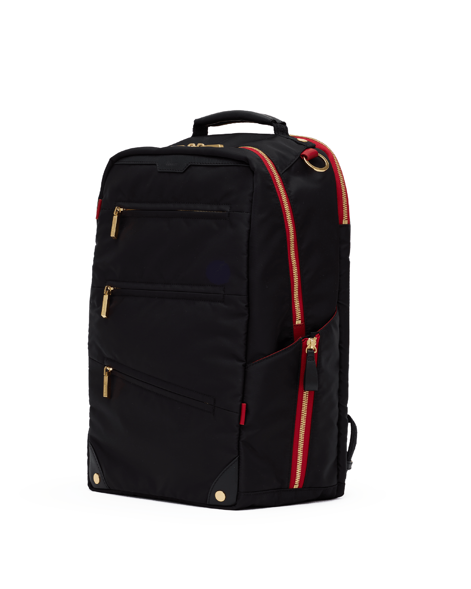 Eden-Backpack-Black-Nylon-G-Red-Zip-Front-View