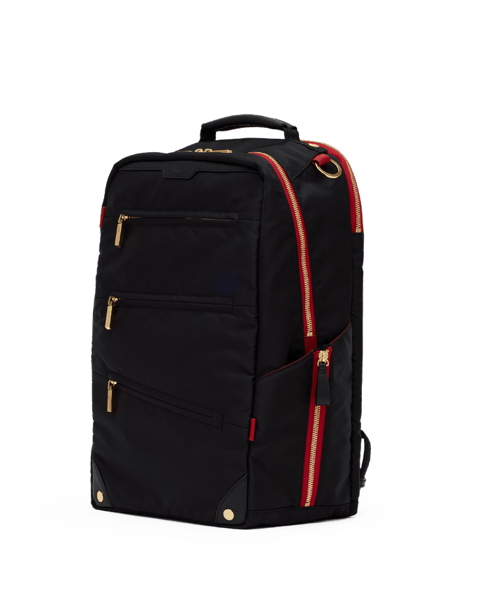 Eden Backpack | Black Nylon/Gold Red Zip
