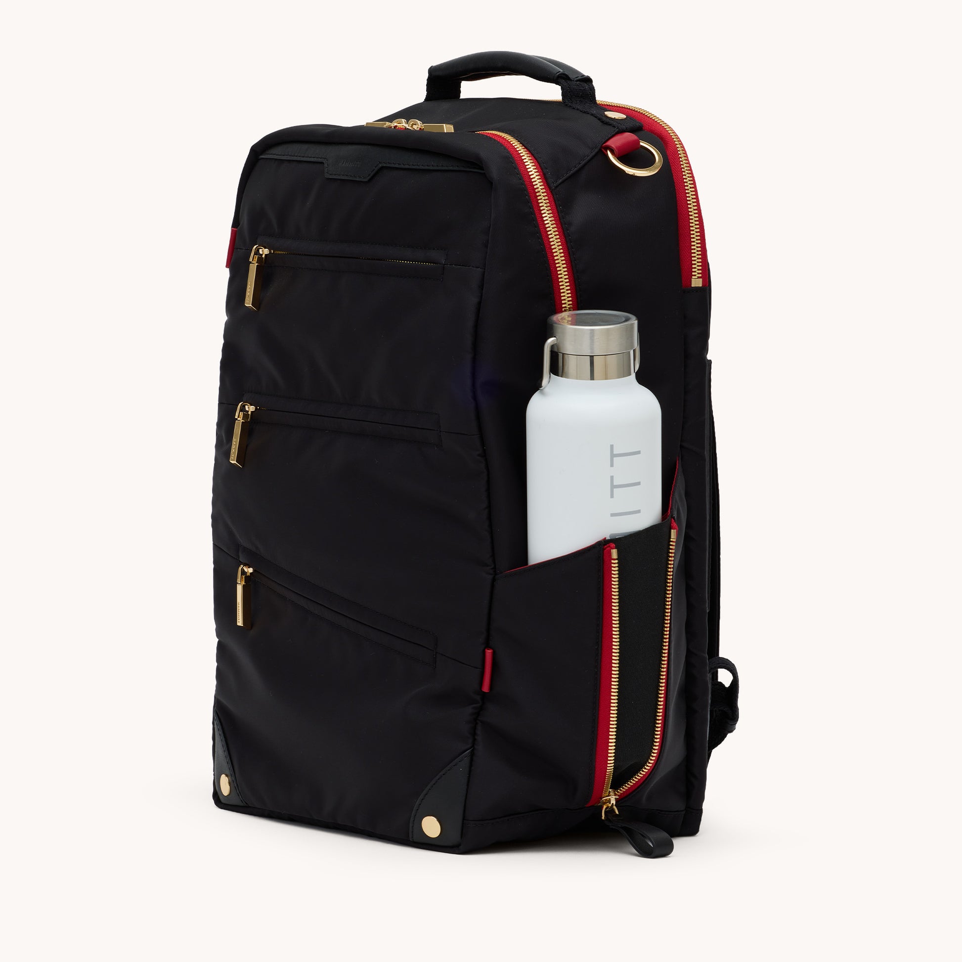 Eden-Backpack-Black-Nylon-G-Red-Zip-Front-View-3