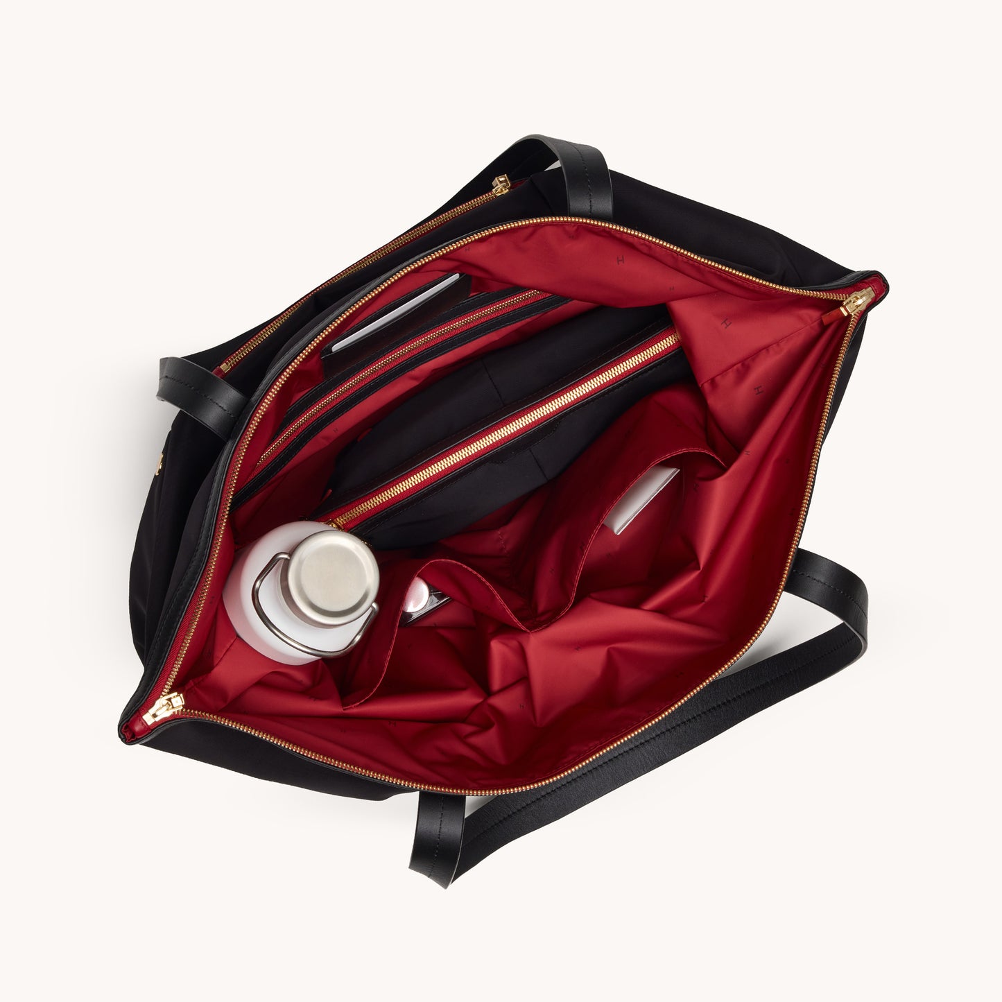 Zoe-Tote-Black-Nylon-G-Red-Zip-Inside-View