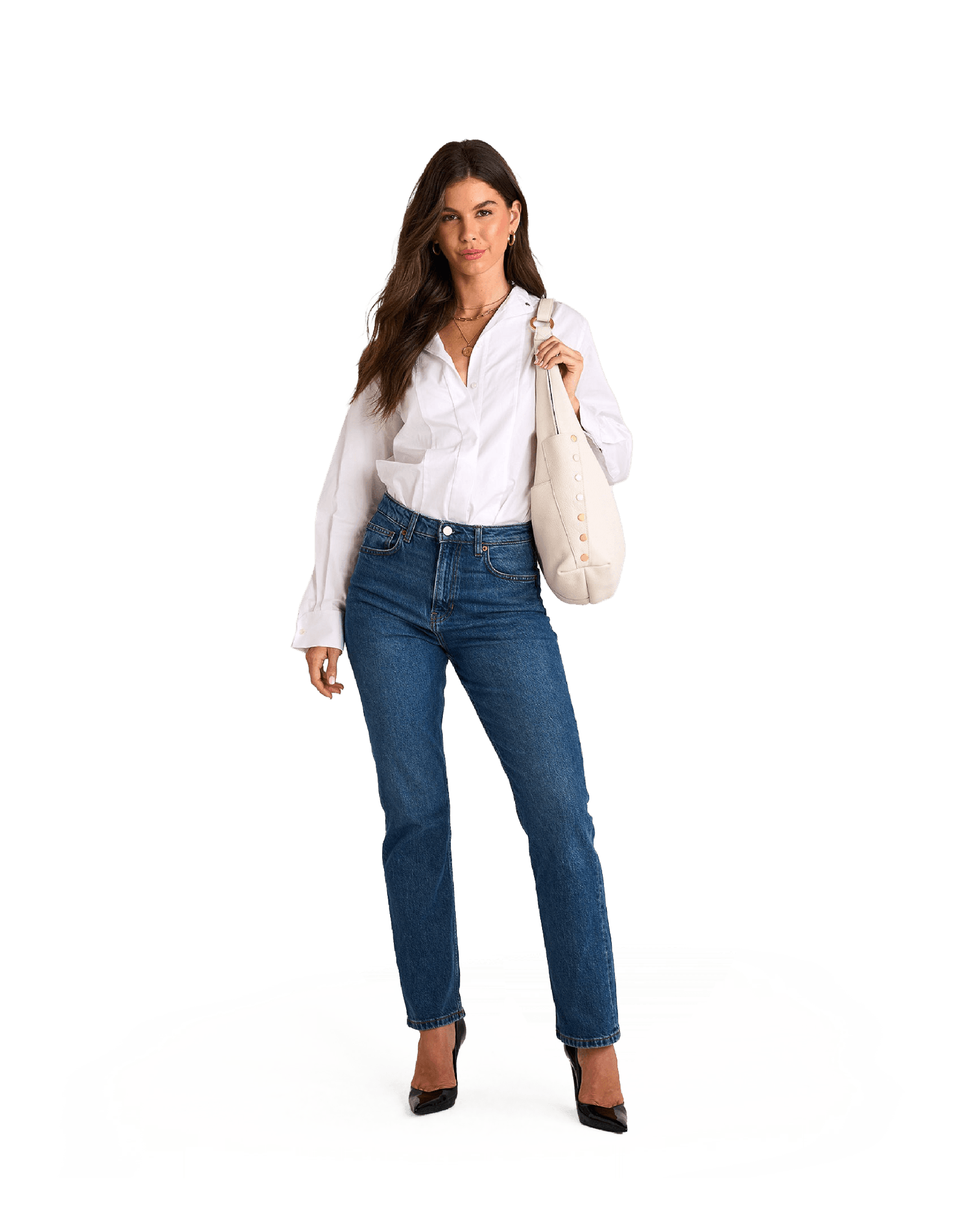 Model height is 5'9.5''