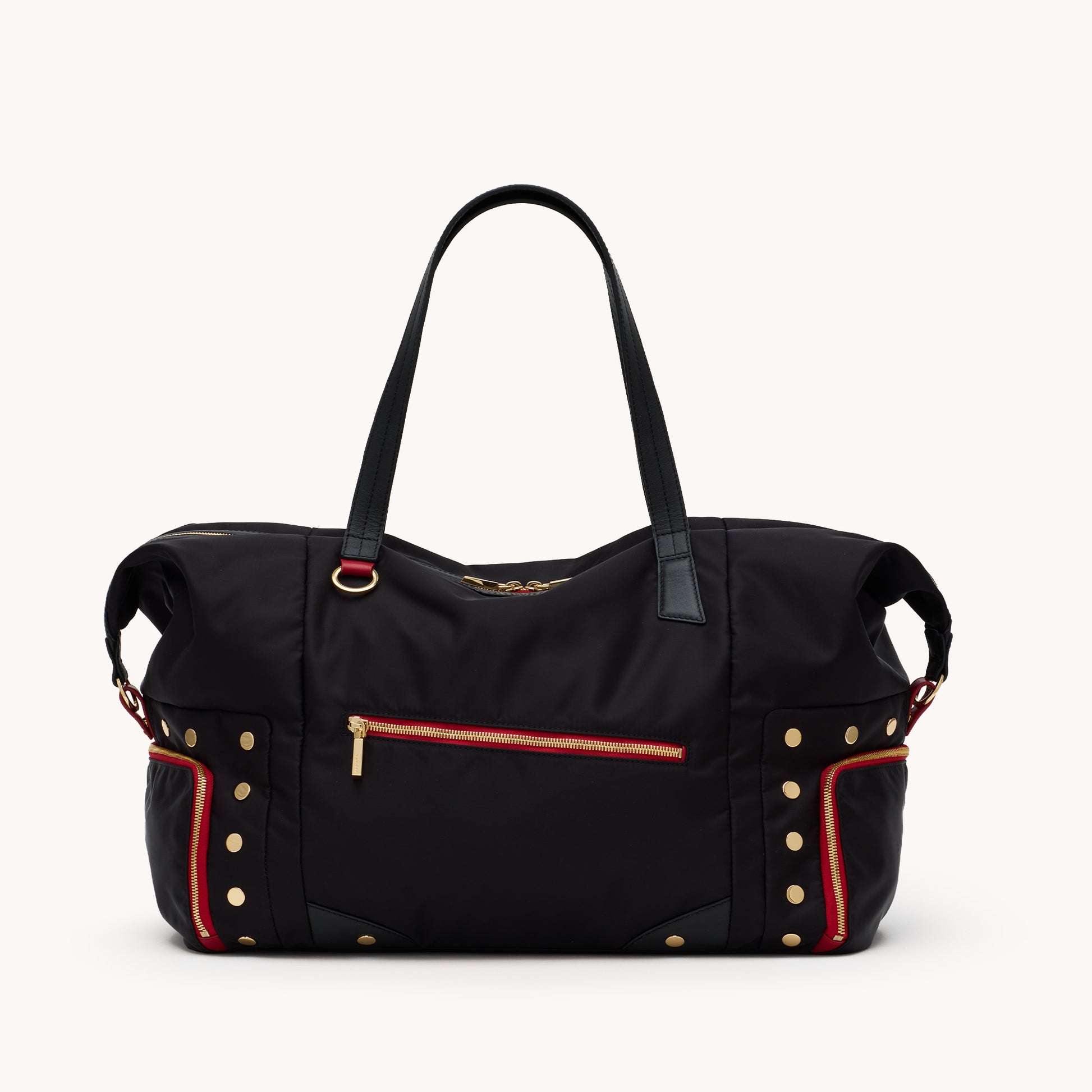 Ivy-Weekender-Black-Nylon-G-Red-Zip-Front-View