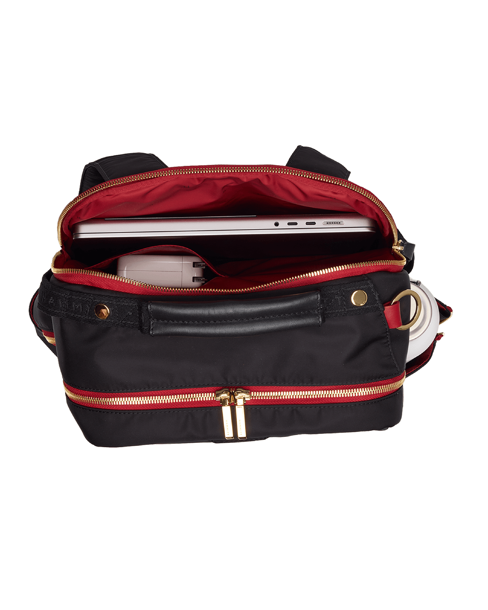 Eden-Backpack-Black-Nylon-G-Red-Zip-Detail-View