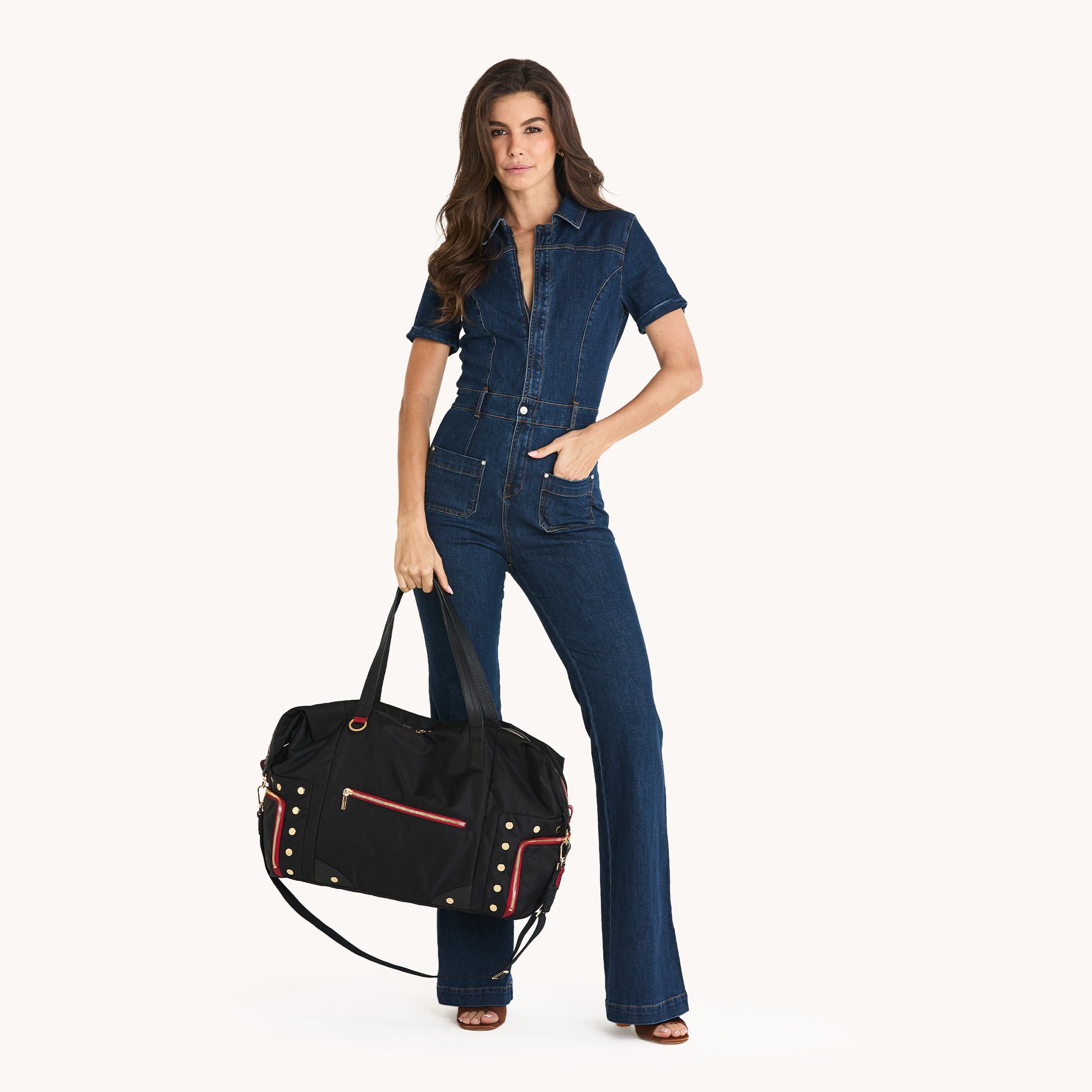 Ivy-Weekender-Black-Nylon-G-Red-Zip-Model-View-4