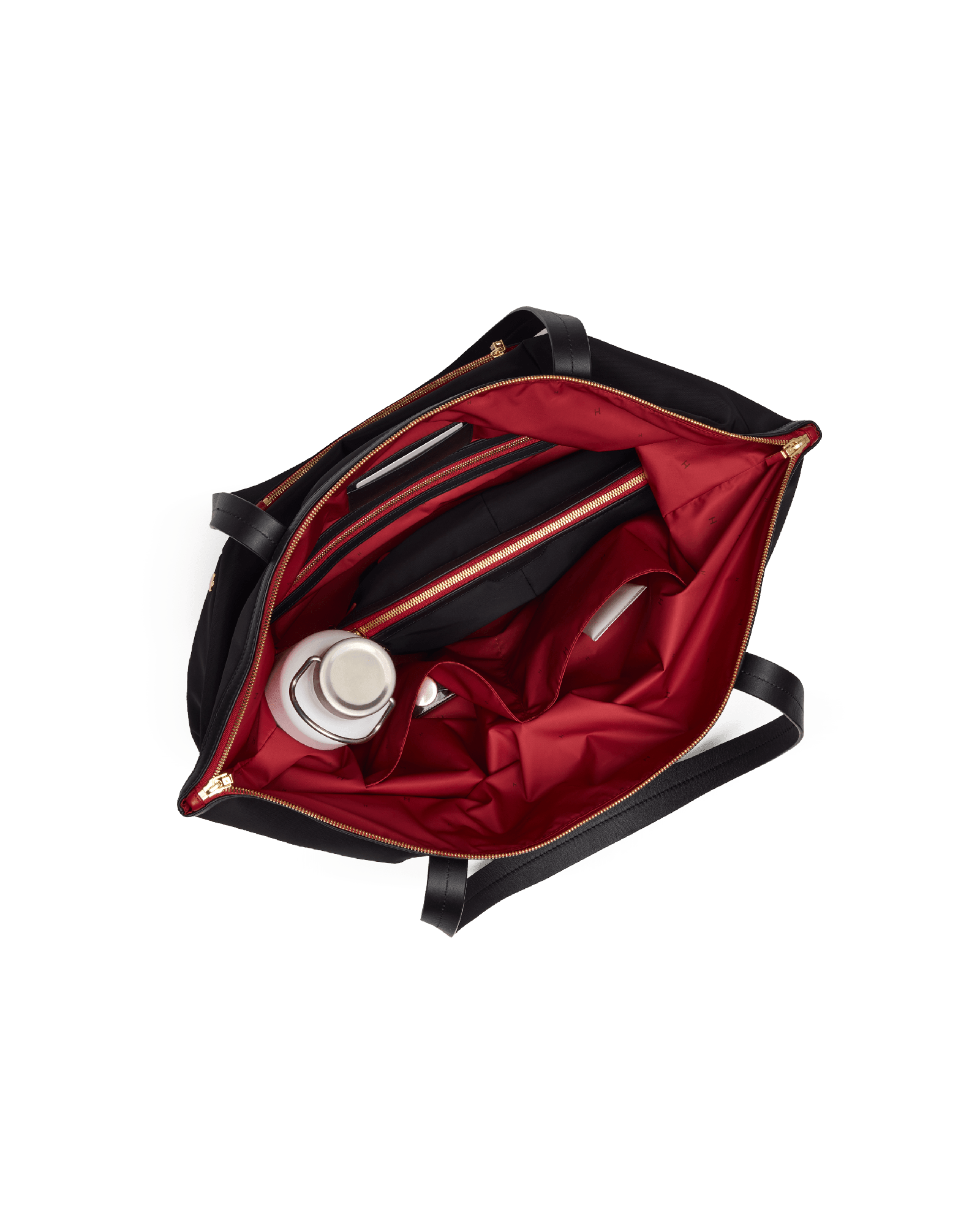 Zoe-Tote-Black-Nylon-G-Red-Zip-Inside-View