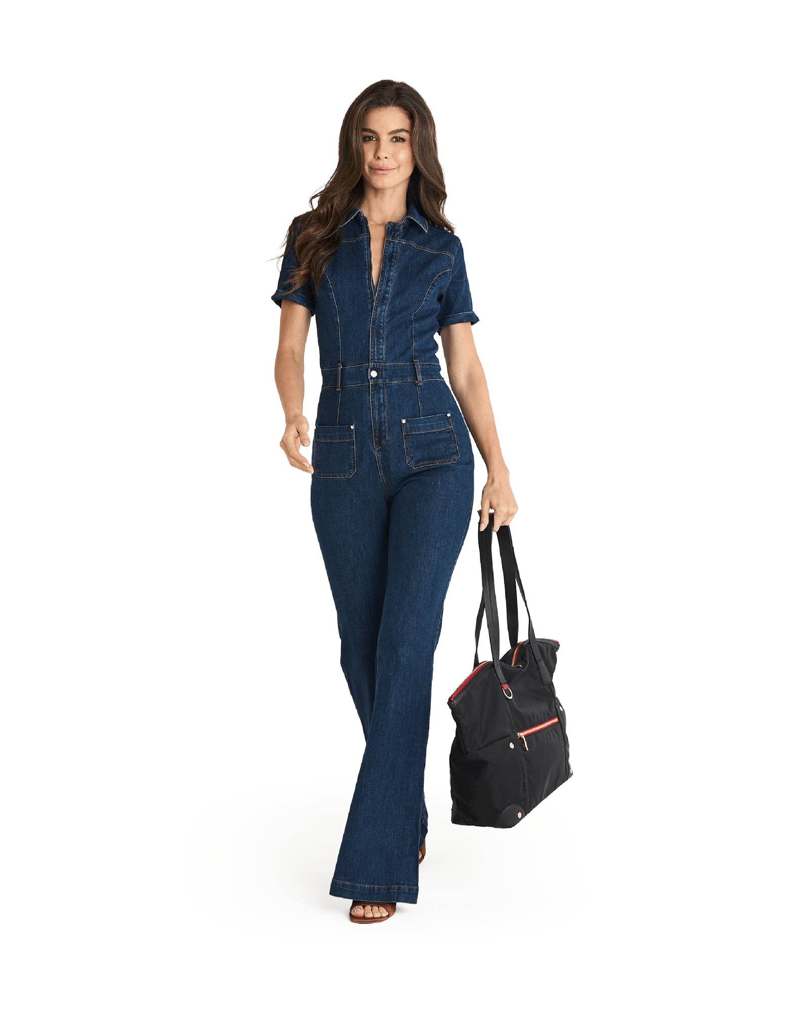 Zoe-Tote-Black-Nylon-G-Red-Zip-Model-View