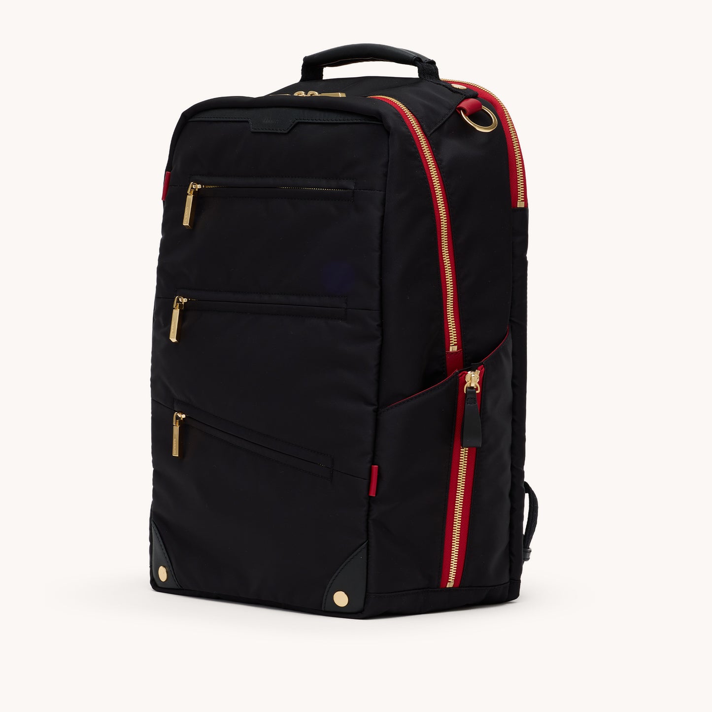 Eden-Backpack-Black-Nylon-G-Red-Zip-Front-View