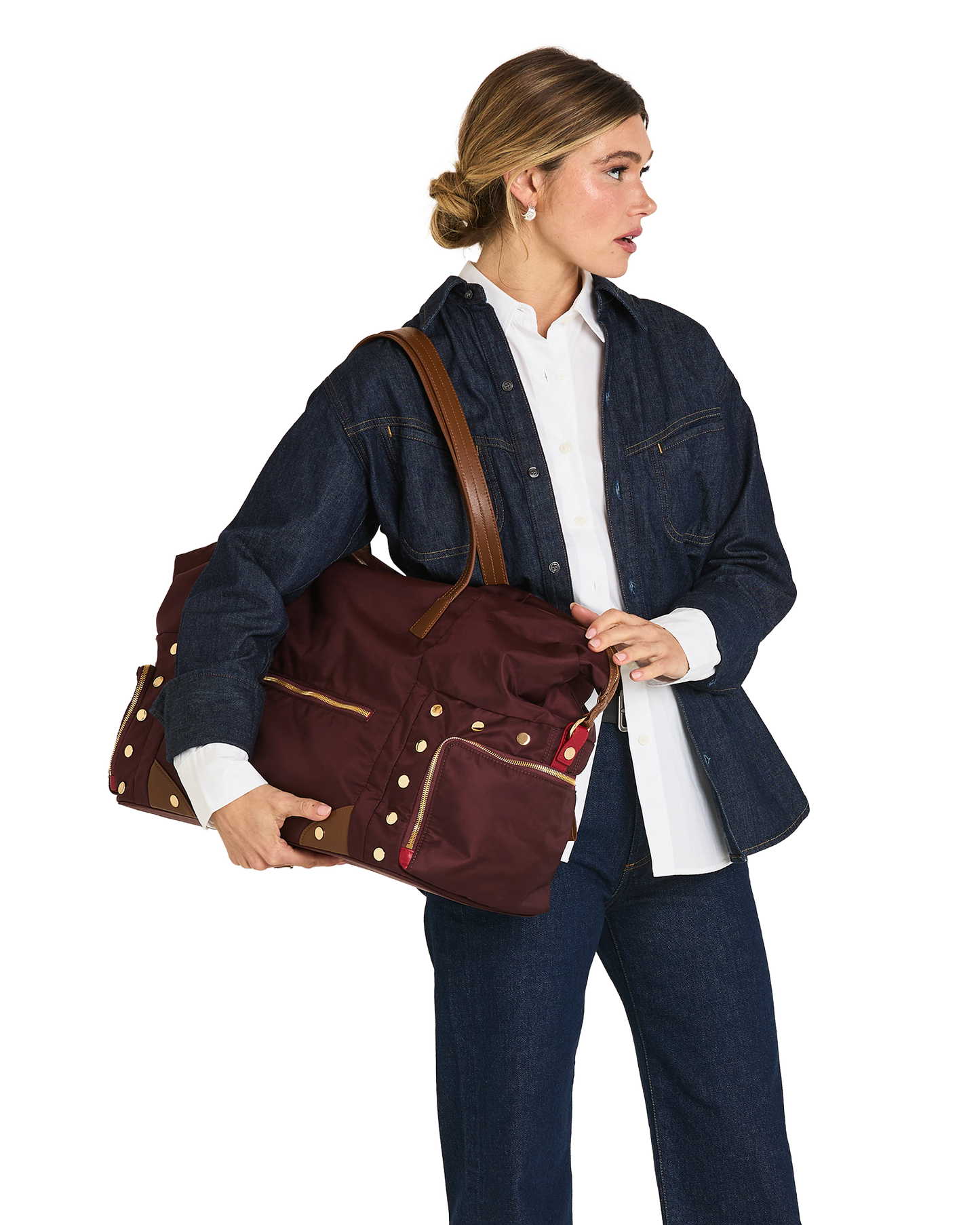 Ivy-Weekender-Wine-Nylon-G-Model-View