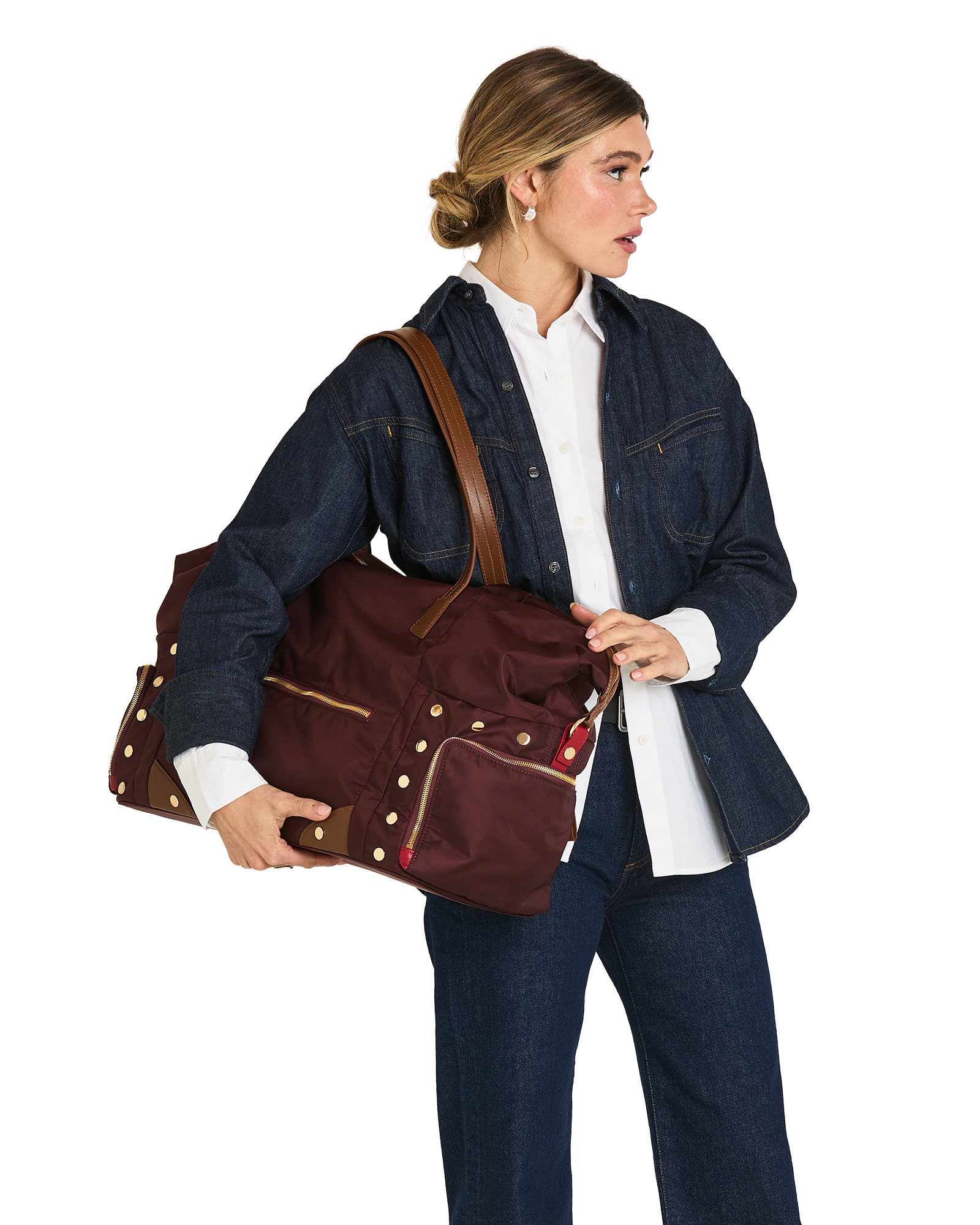 Ivy-Weekender-Wine-Nylon-G-Model-View