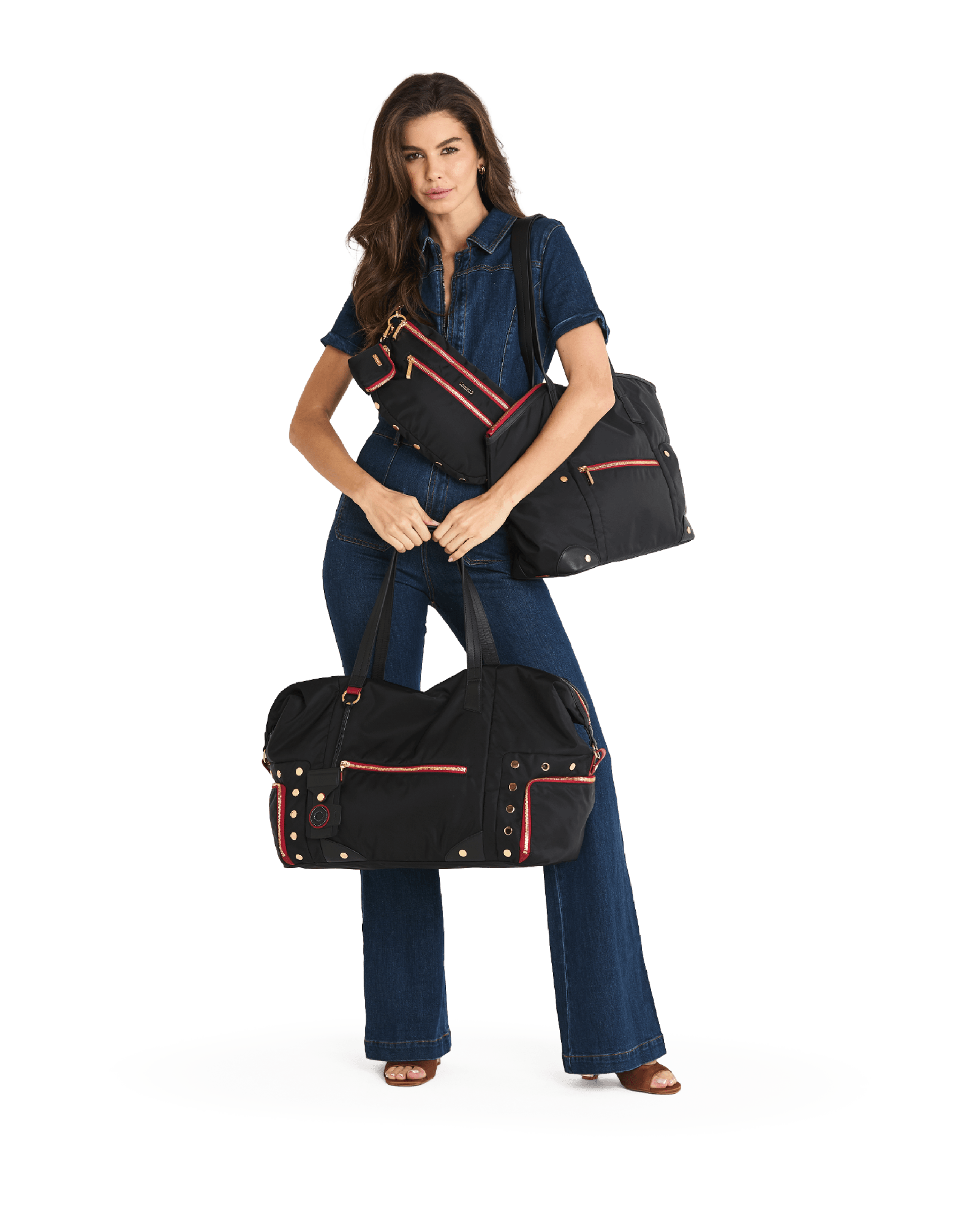 Ivy-Weekender-Black-Nylon-G-Red-Zip-Model-View-5