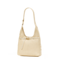 A light beige leather shoulder bag with a single strap, a front strap detail, and gold-tone hardware, shown against a plain white background.
