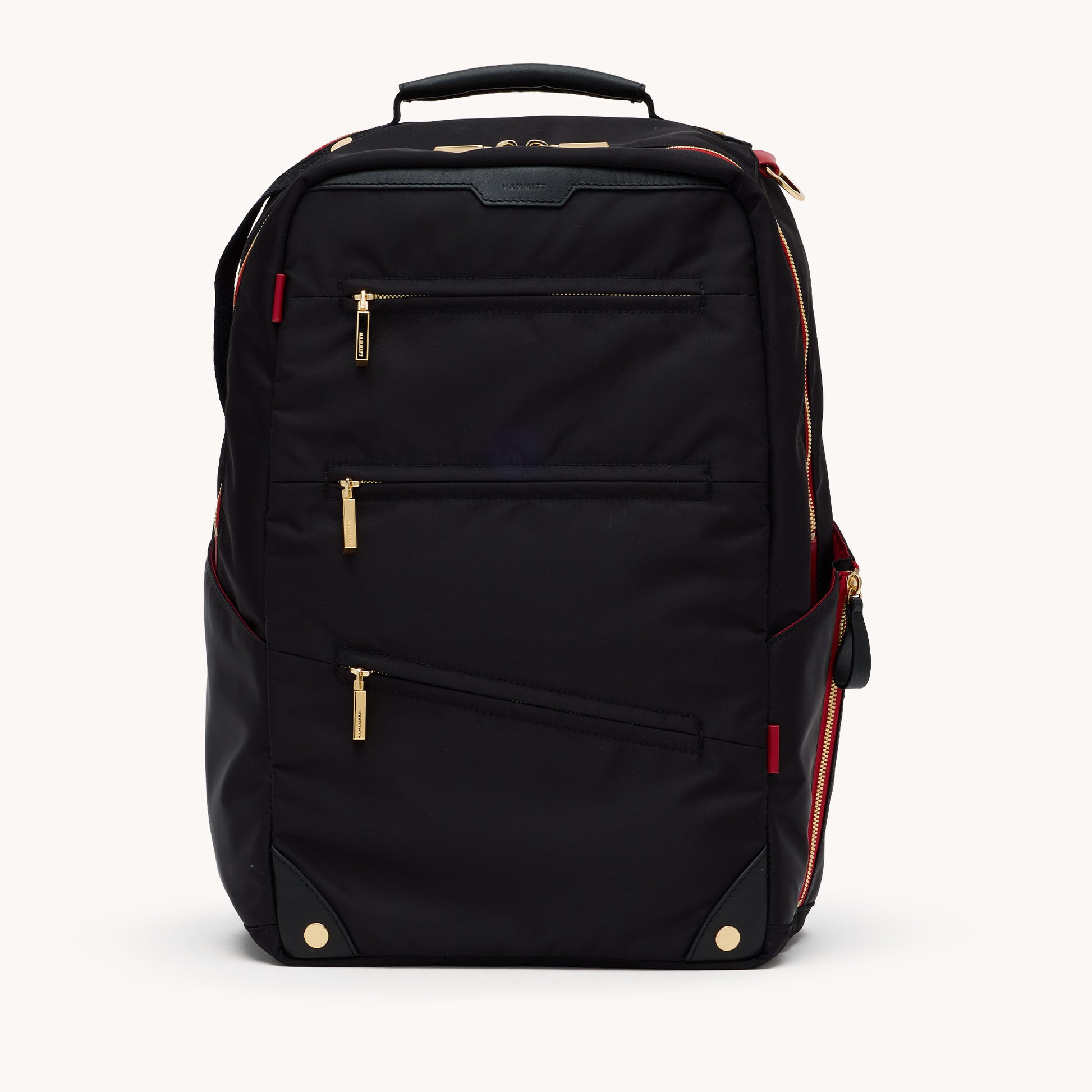 Eden-Backpack-Black-Nylon-G-Red-Zip-Front-View-2