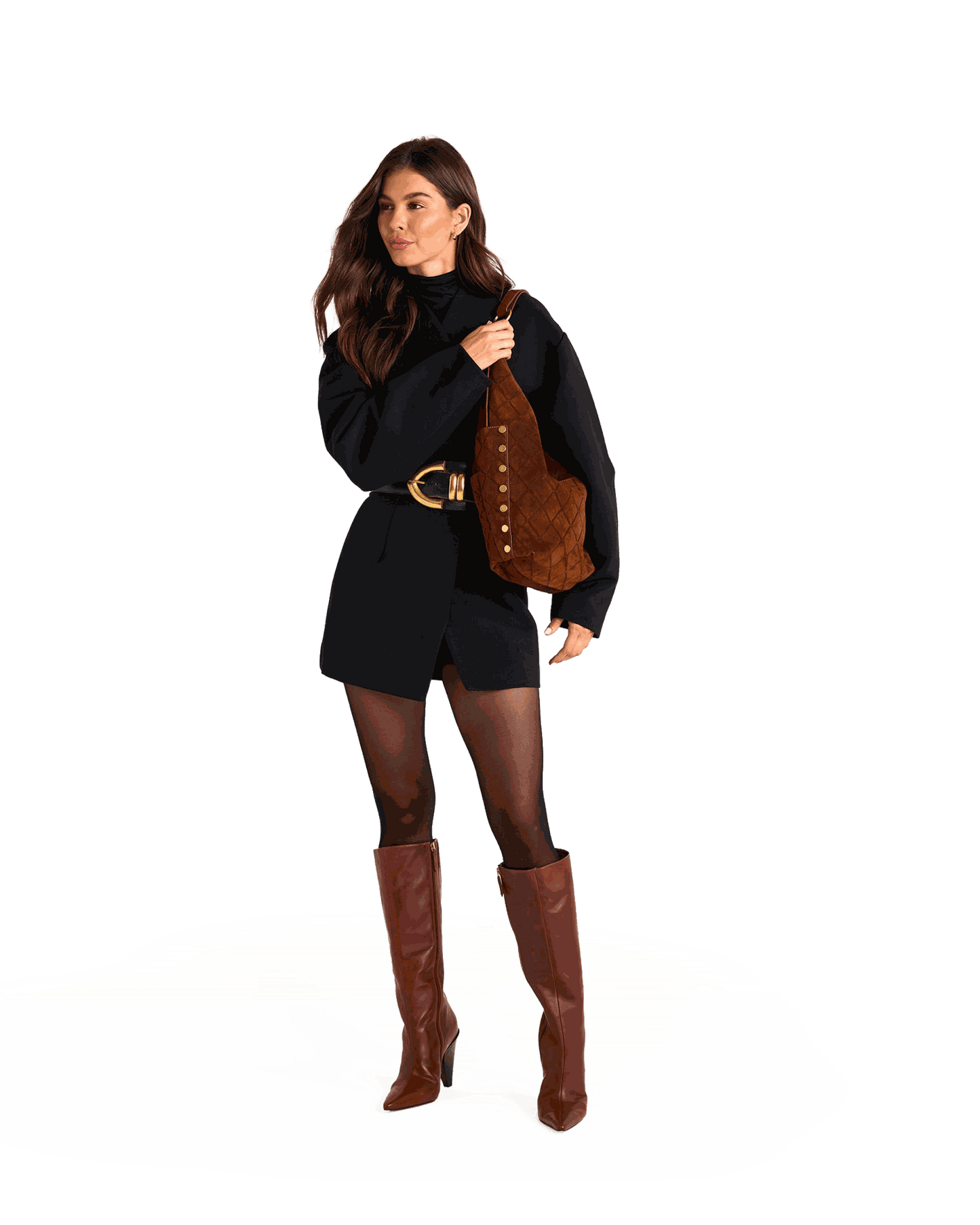 Model height is 5'9.5''