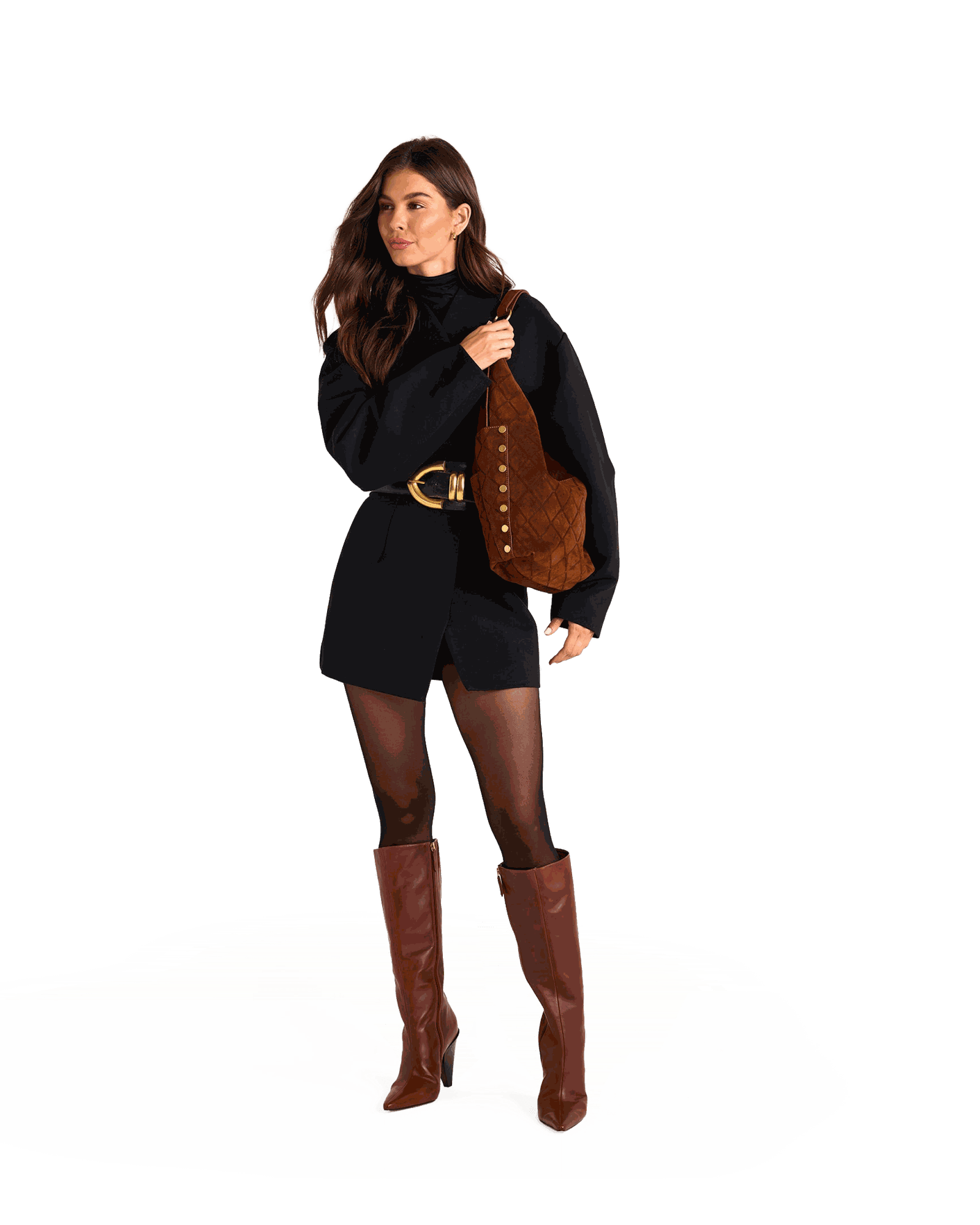 Model height is 5'9.5''