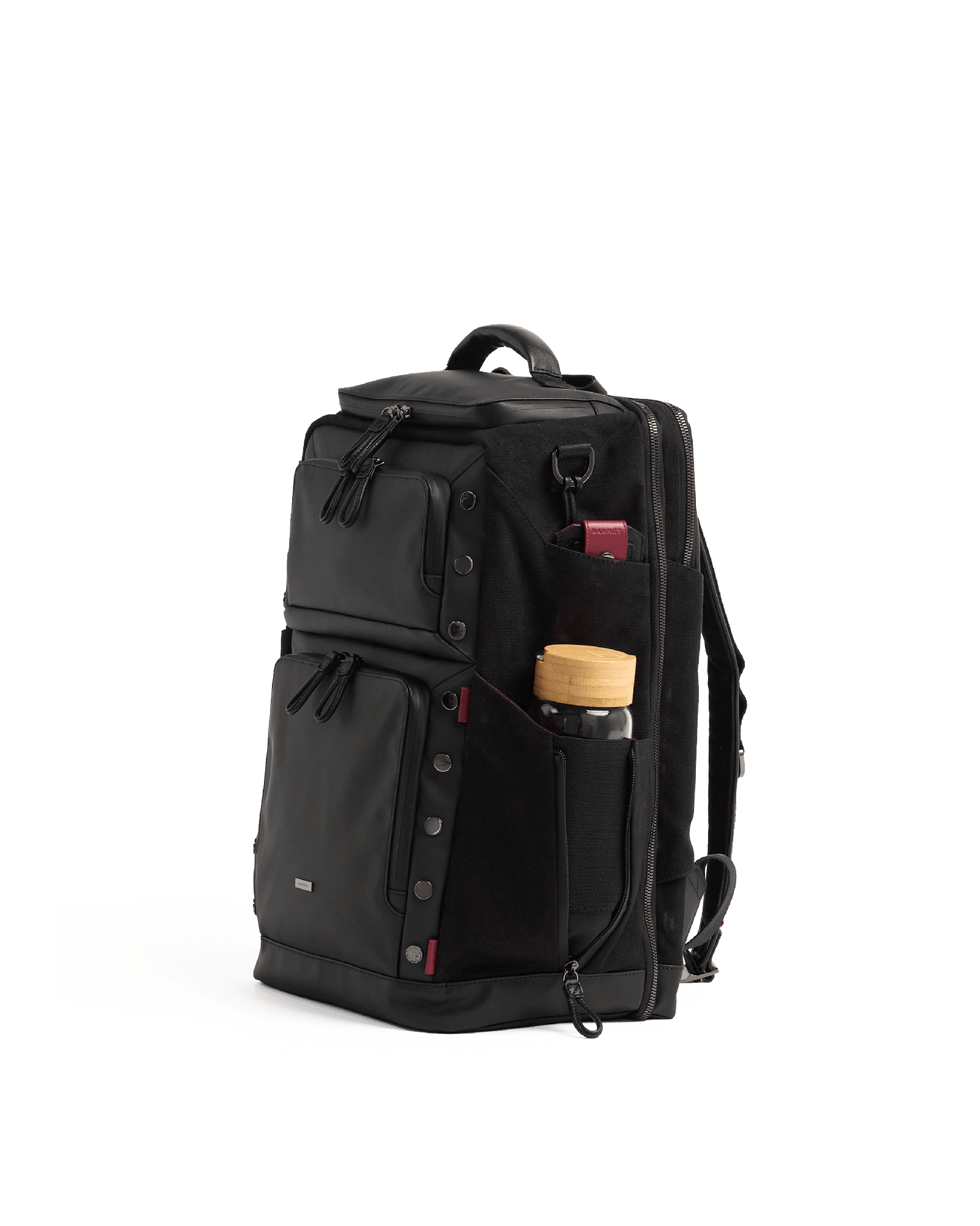 Burbank-Backpack-Black-Nylon-Front-View-Detail