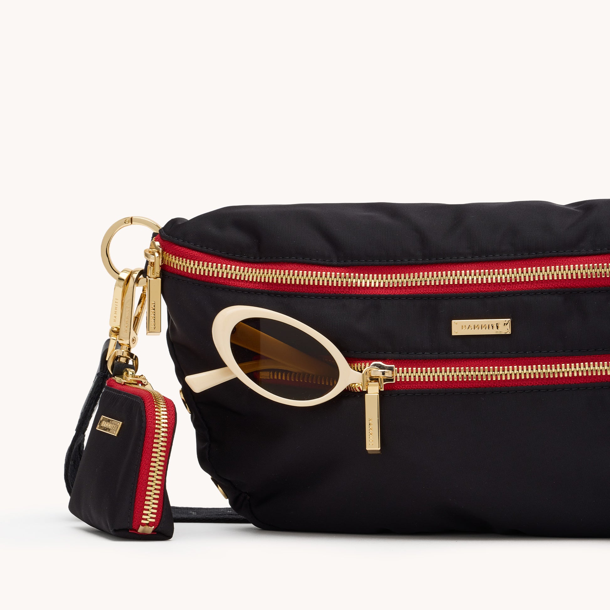 Charles-Crossbody-Lrg-Black-Nylon-G-Red-Zip-Front-View-Detail