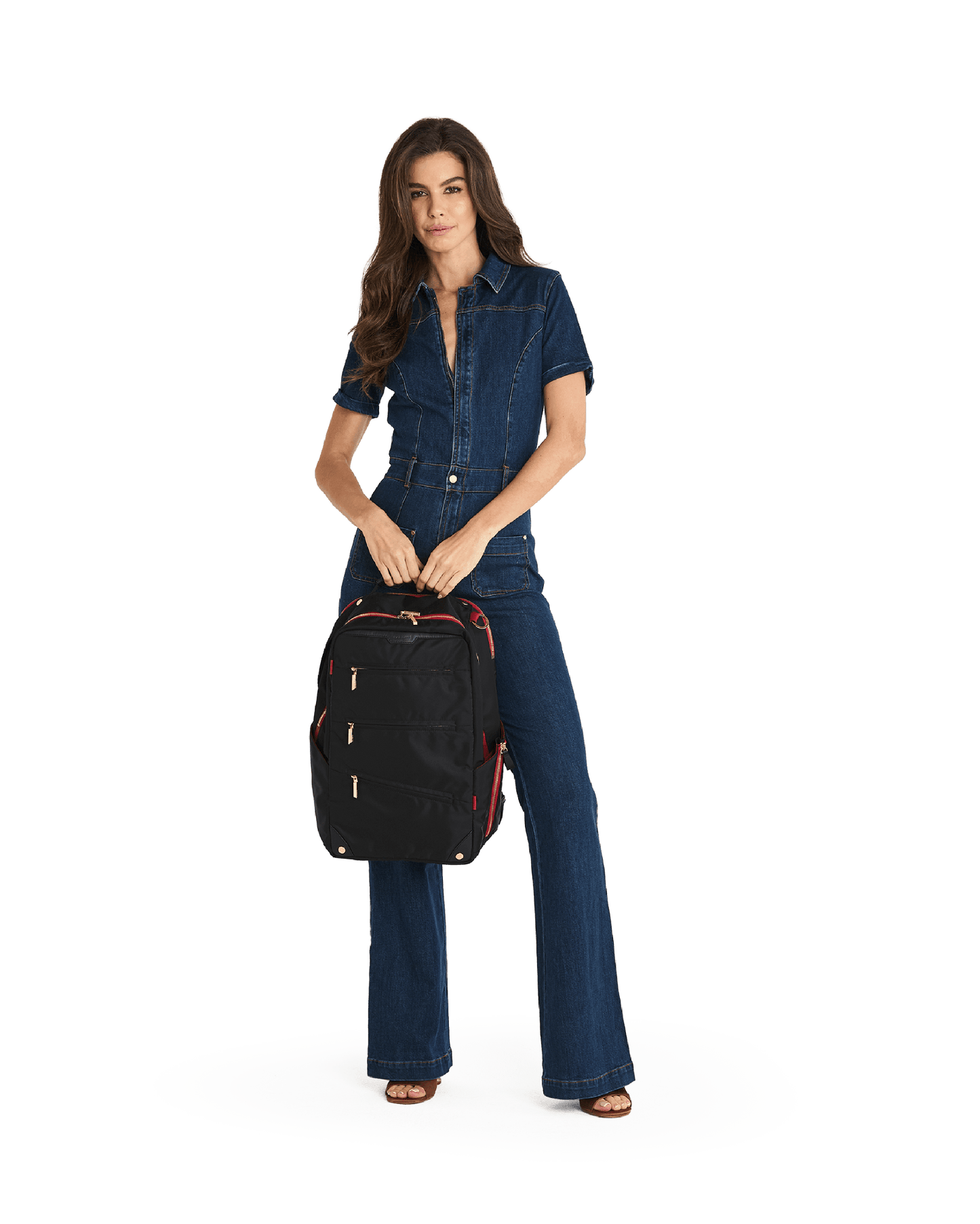 Eden-Backpack-Black-Nylon-G-Red-Zip-Model-View-2