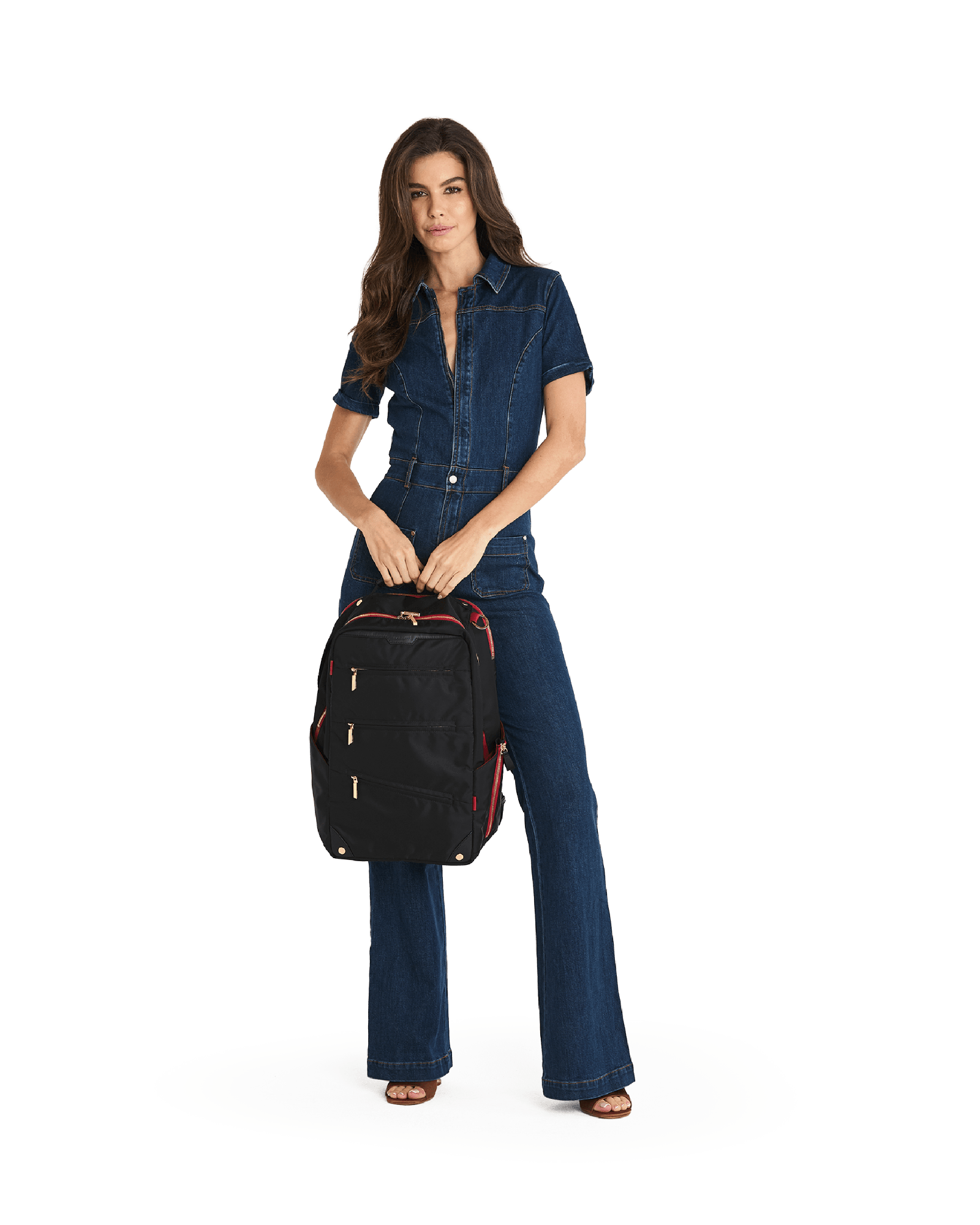 Eden-Backpack-Black-Nylon-G-Red-Zip-Model-View-2