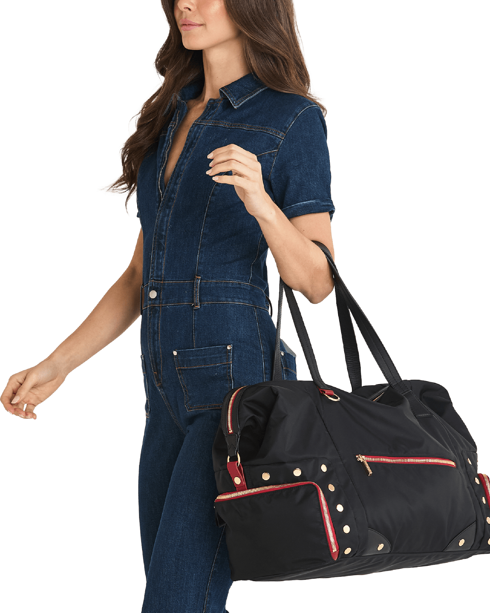 Ivy-Weekender-Black-Nylon-G-Red-Zip-Model-View-2