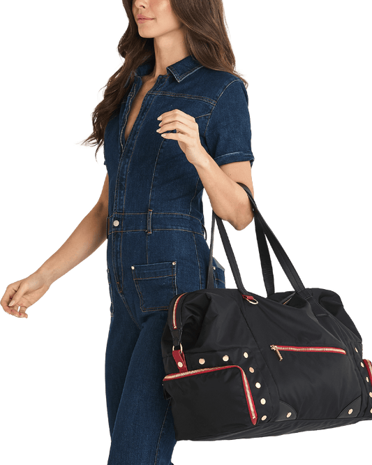 Ivy-Weekender-Black-Nylon-G-Red-Zip-Model-View-2