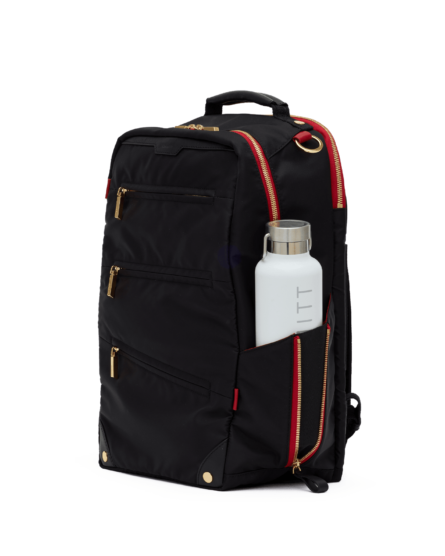 Eden-Backpack-Black-Nylon-G-Red-Zip-Front-View-3