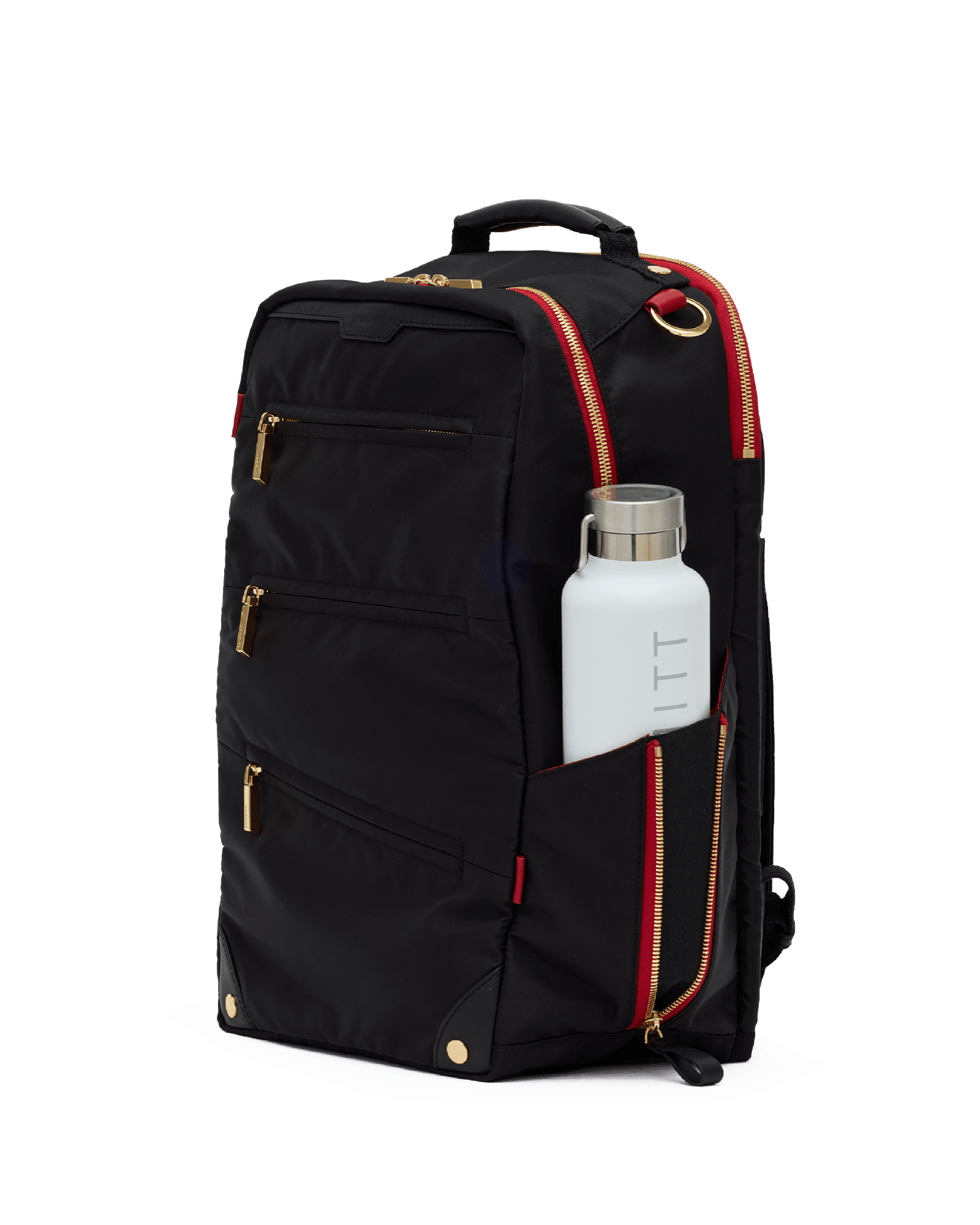 Eden-Backpack-Black-Nylon-G-Red-Zip-Front-View-3
