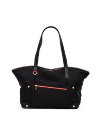 Zoe-Tote-Black-Nylon-G-Red-Zip-Front-View
