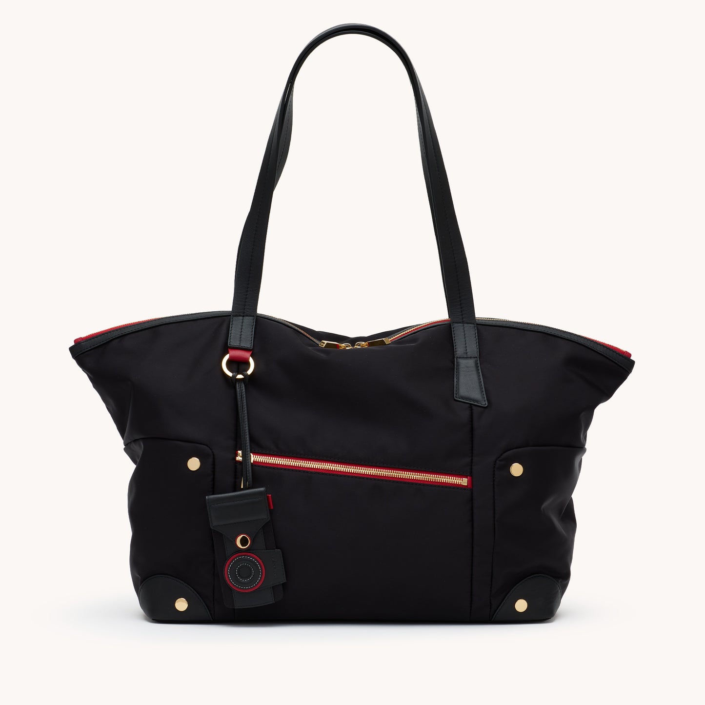 Zoe-Tote-Black-Nylon-G-Red-Zip-Detail-View