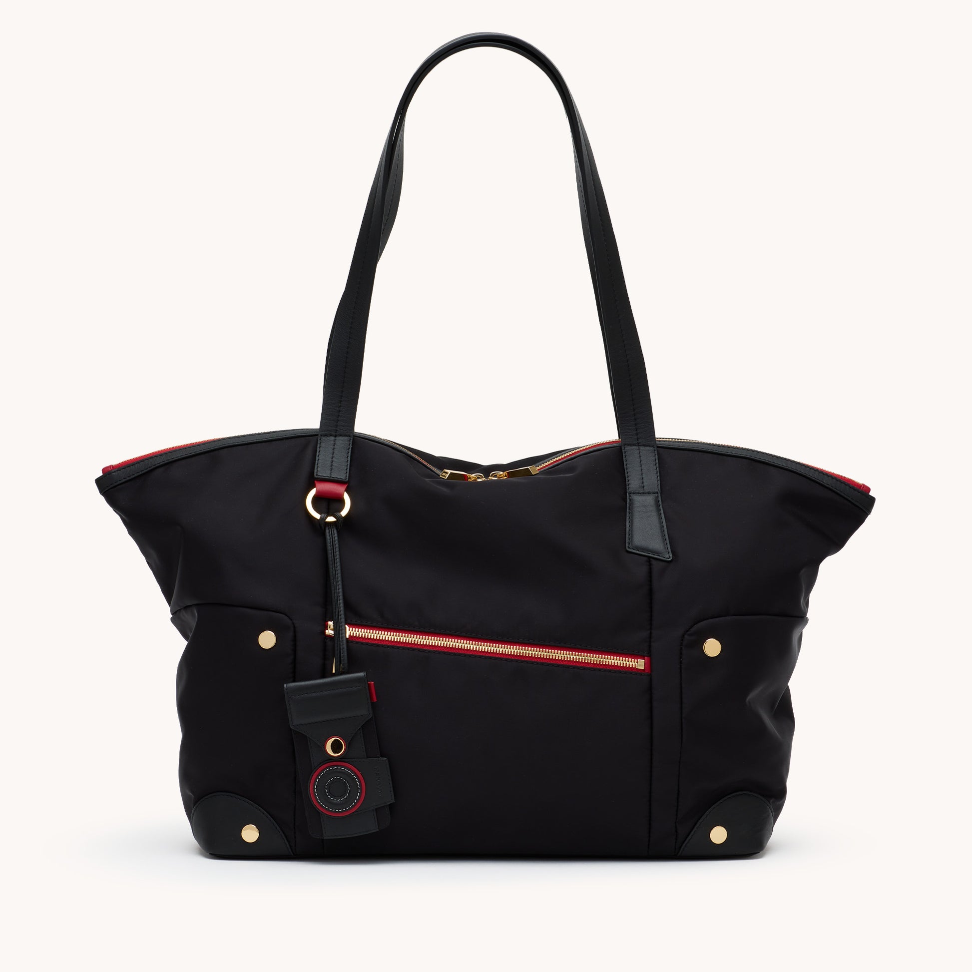 Zoe-Tote-Black-Nylon-G-Red-Zip-Detail-View