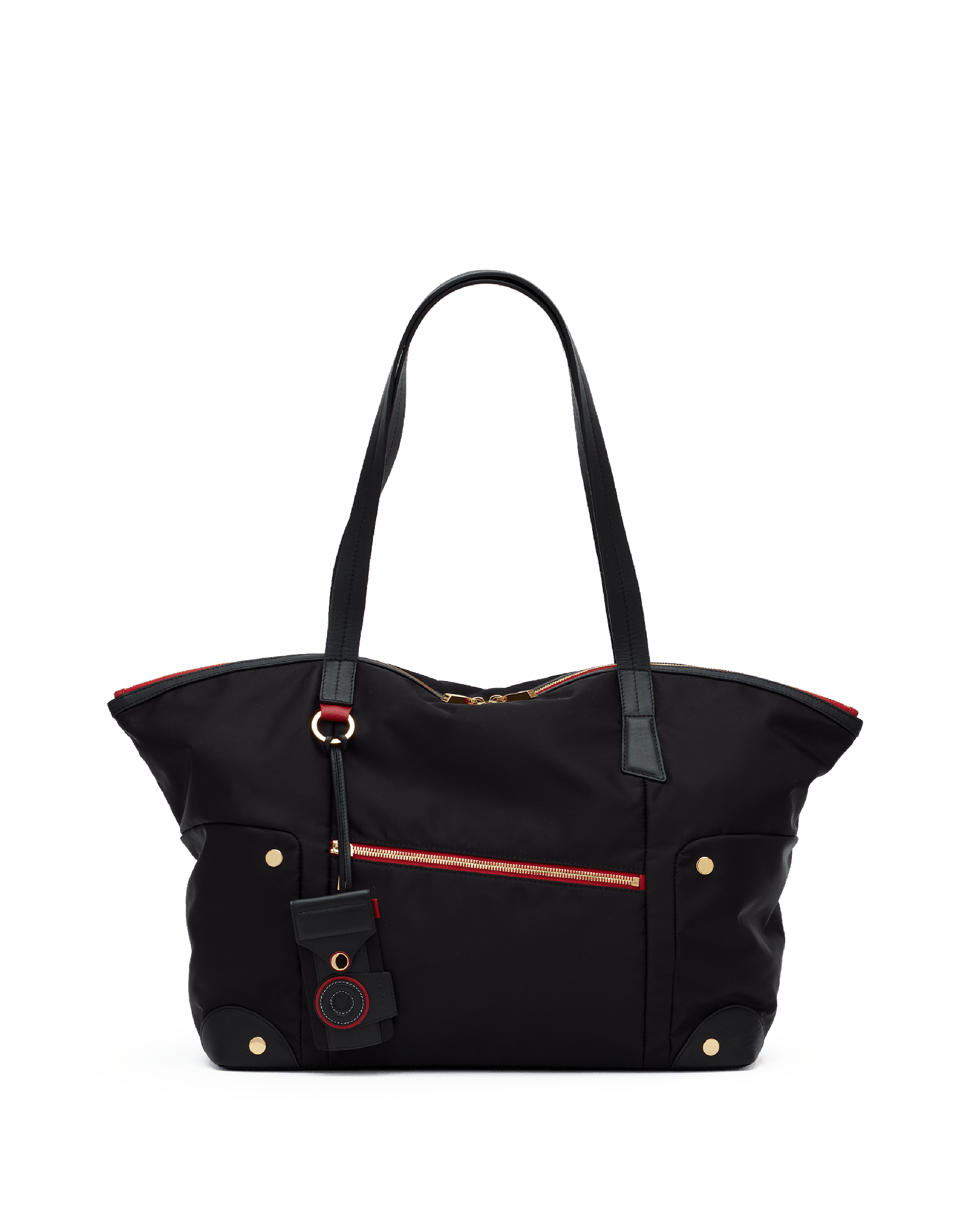 Zoe-Tote-Black-Nylon-G-Red-Zip-Crossbody-View