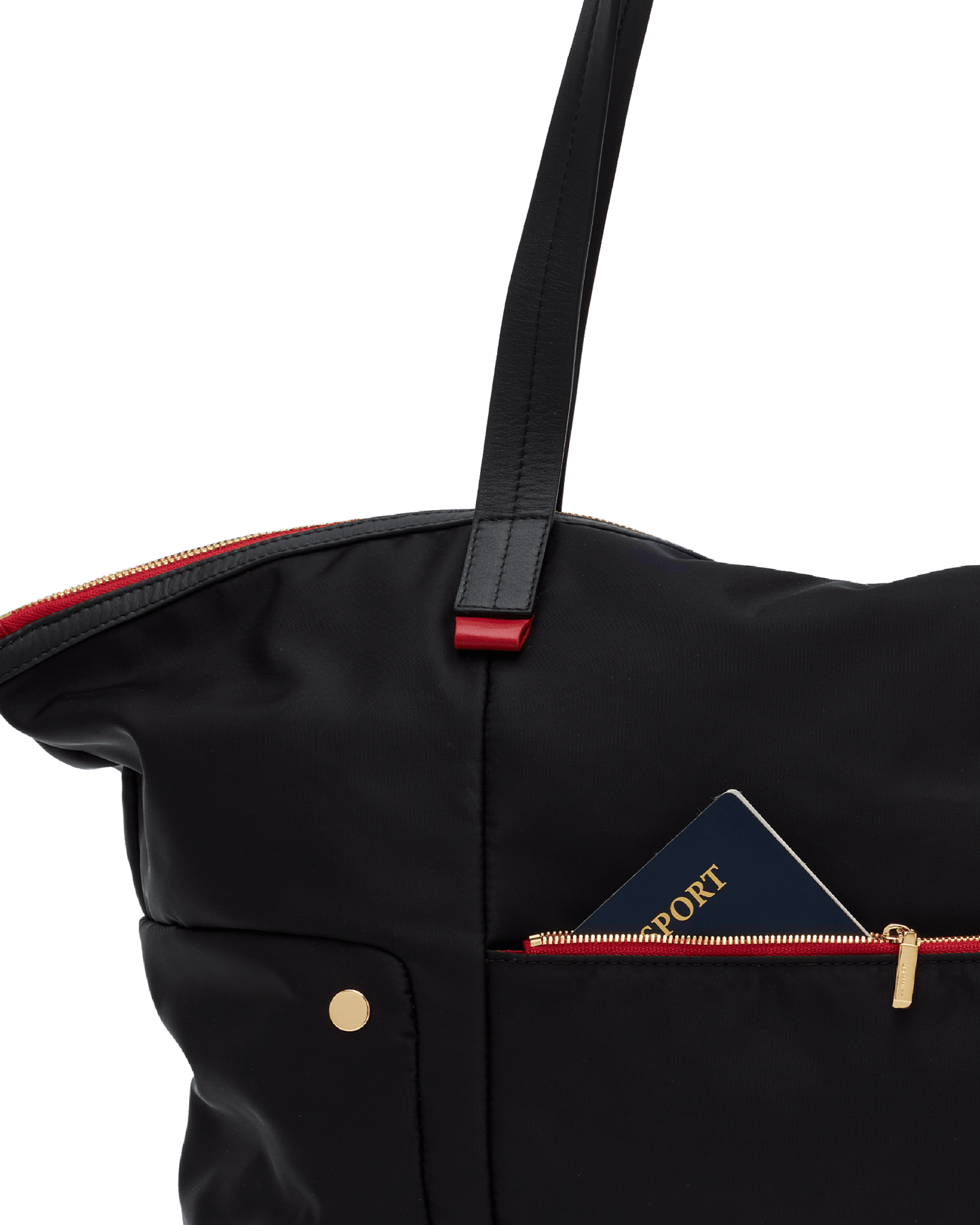 Zoe-Tote-Black-Nylon-G-Red-Zip-Back-View-Detail