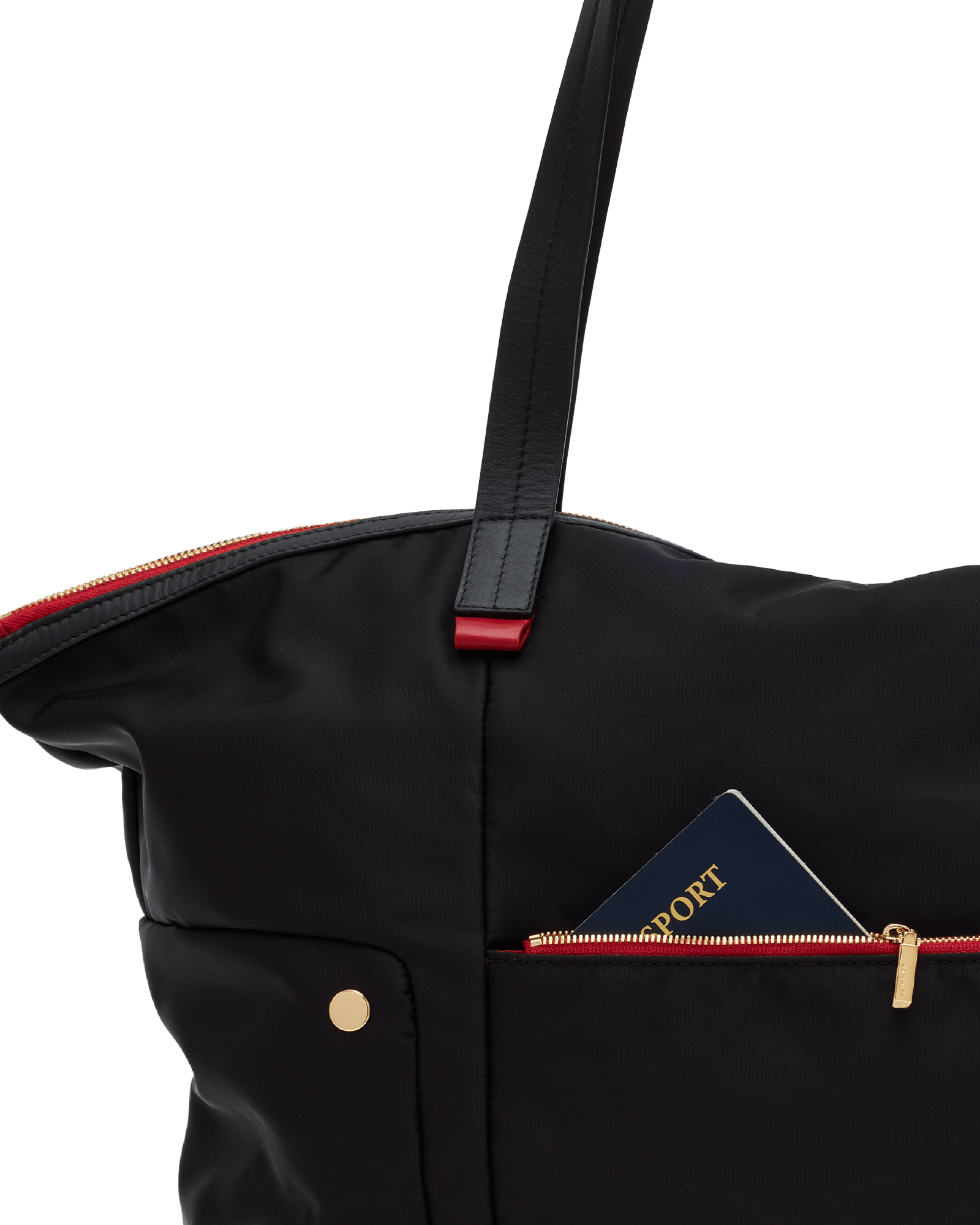 Zoe-Tote-Black-Nylon-G-Red-Zip-Back-View-Detail